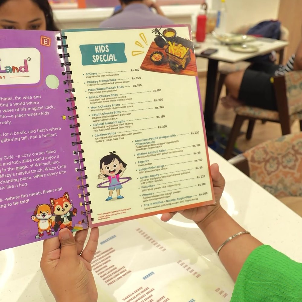 The Wizzy Café menu, open at the Kids Special page